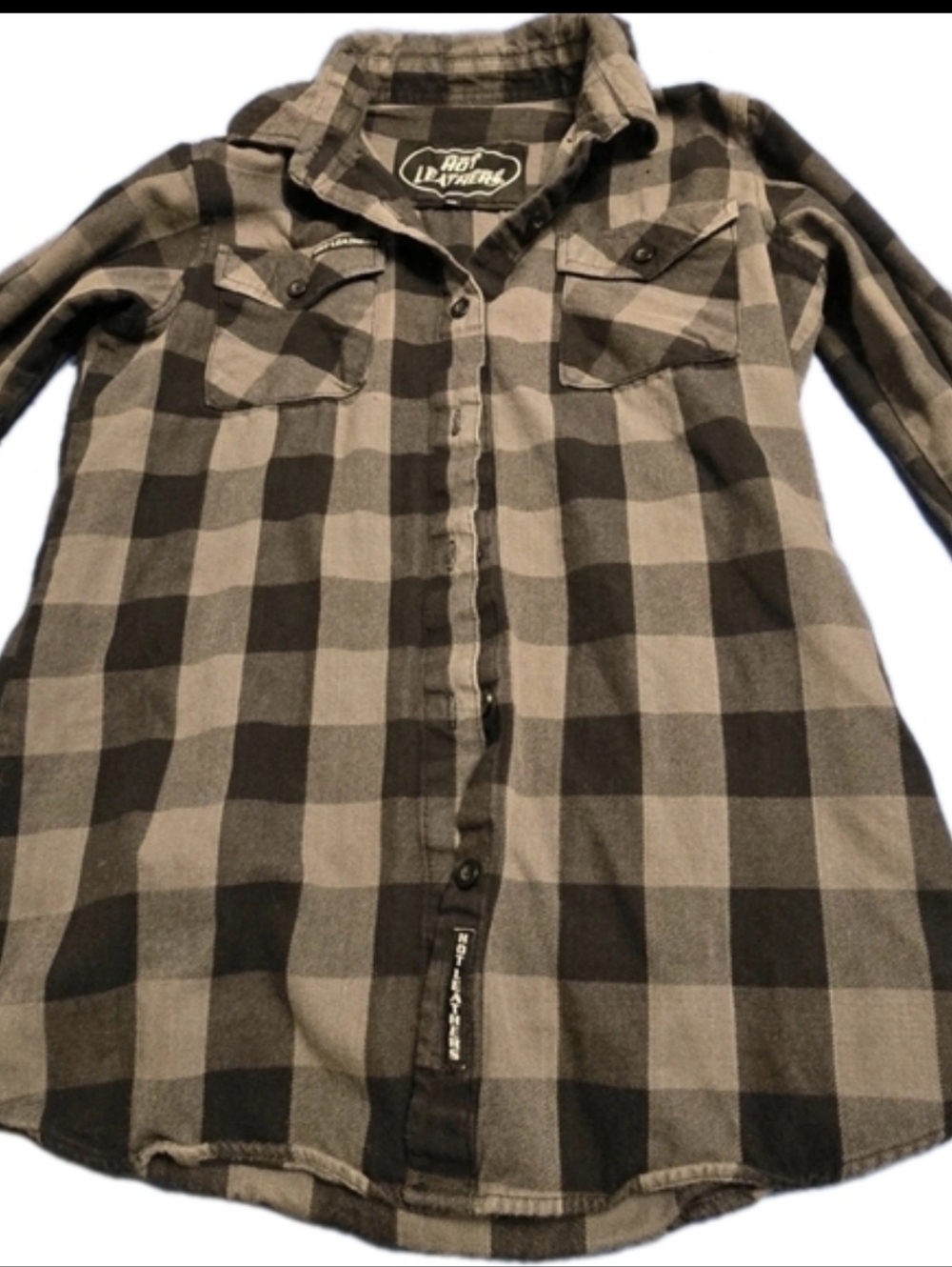 Hot Leathers XXL Black Gray Plaid Flannel Shirt 100% Cotton Biker